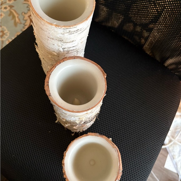 Rustic Birch Bark Flame less Candle Holders Set - Picture 2 of 3